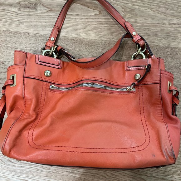 Coral patent leather coach tote purse - Picture 2 of 4